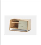Angular credenza with drawers and open shelves — Jason