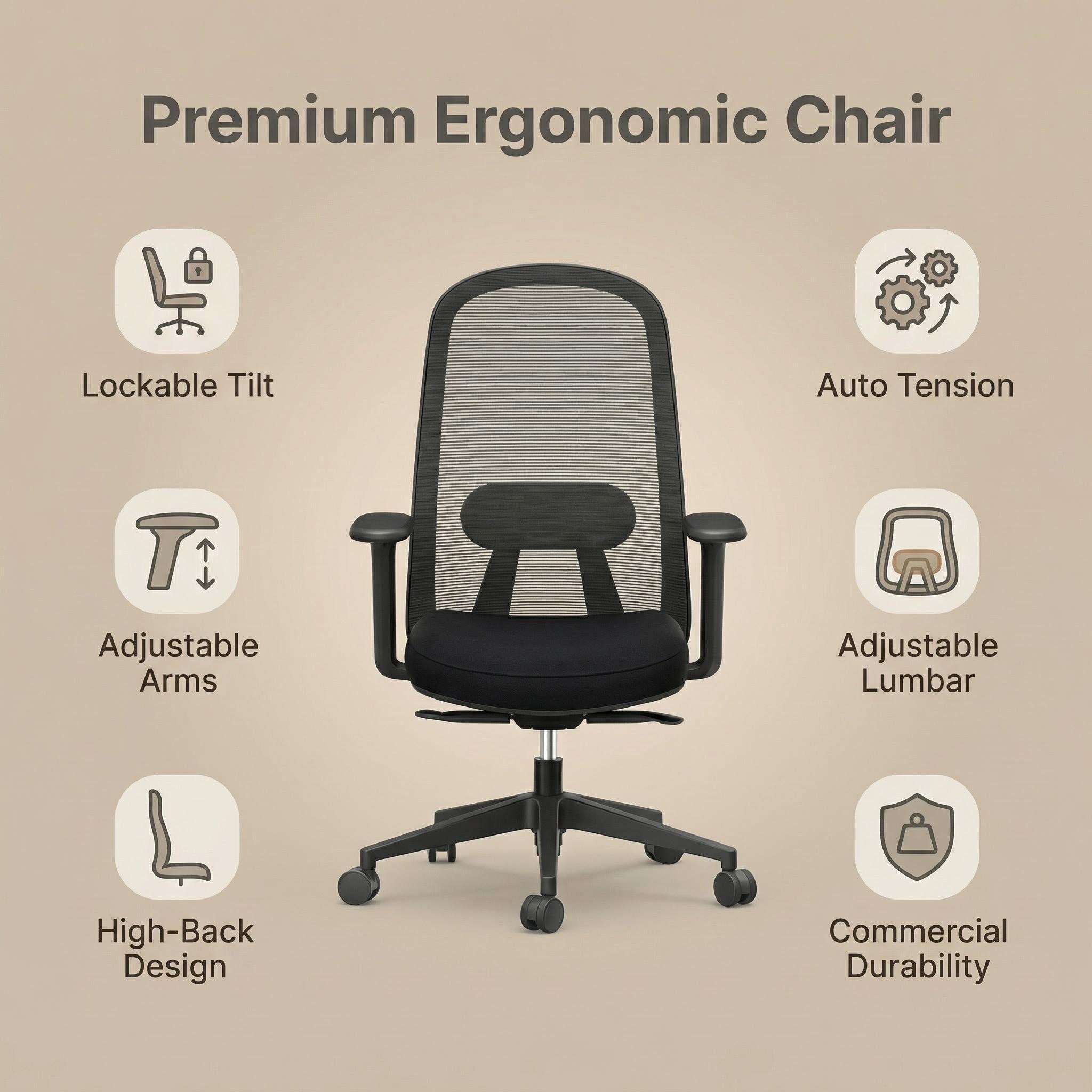 ERGO 110 | High-Back Ergonomic Office Chair | 3-Year Warranty | Melbourne Stock