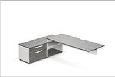 Desk + left-hand 2-drawer/2-shelf credenza — Mall Ii