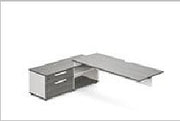 Desk + left-hand 2-drawer/2-shelf credenza — Mall Ii