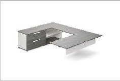 U-shaped desk + 2-drawer, 2-shelf credenza — Mall Ii